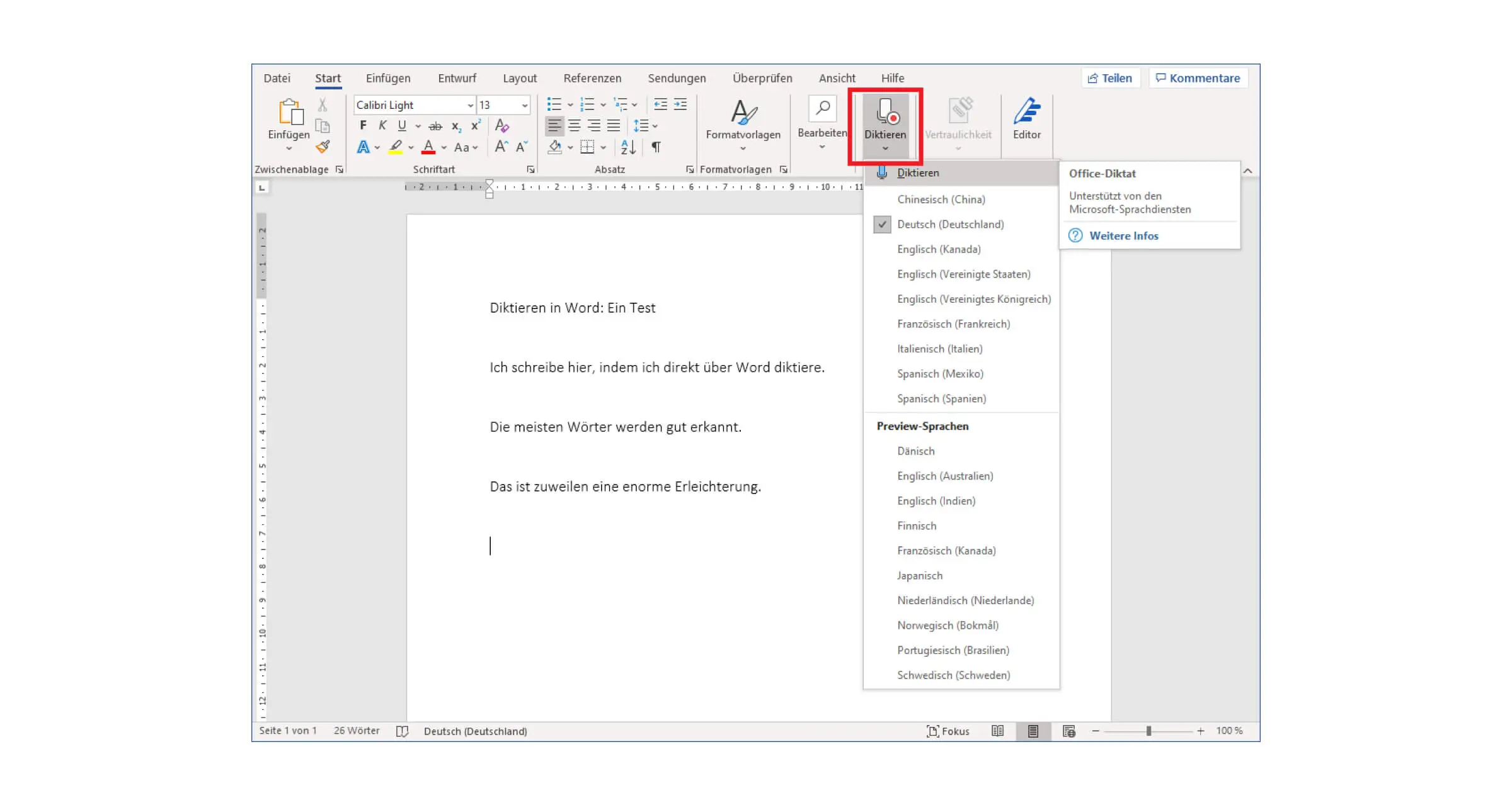 Voice input in use with Word 2019